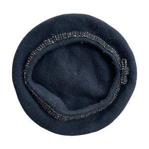 Kate Spade Beret Bow Live Colorfully Black 100% Wool Hat Women’s One Size. D